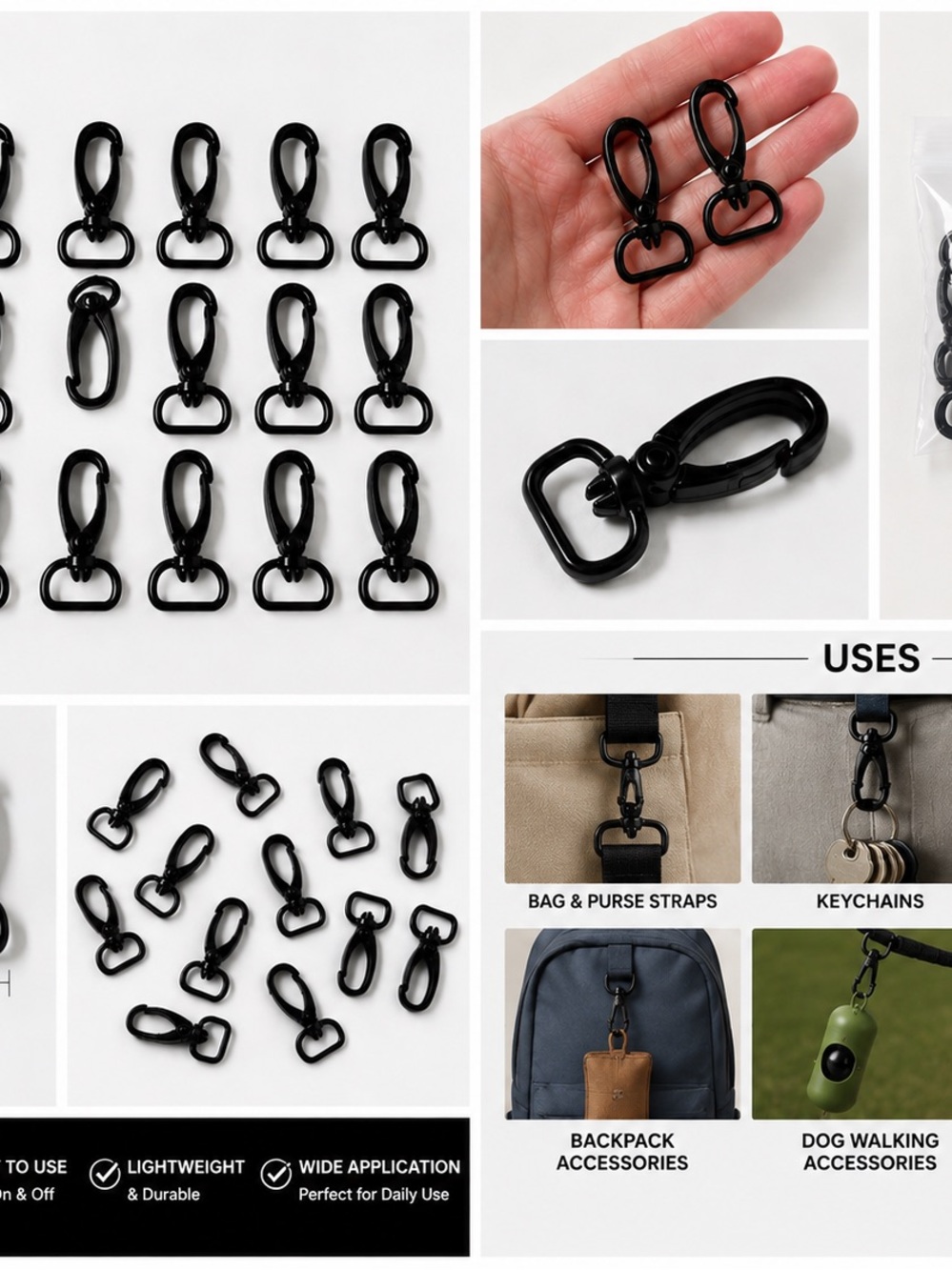 Black Metal Swivel Lobster Clasps for travel Accessories - Pack of 15